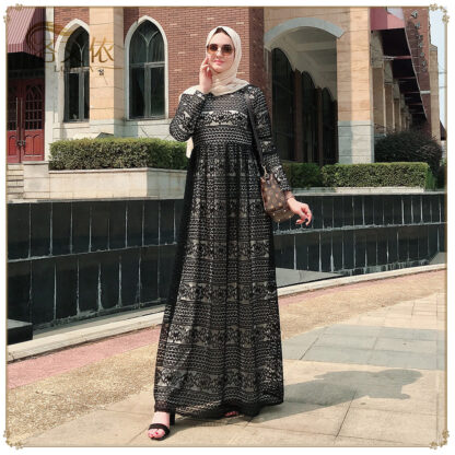 Купить Muslim Kaftan Abaya Dress Women Lace-up Lace Big Swing Dubai Arab Party Long Abaya Hijab Dresses Loose Jubah Turkey Clothing New