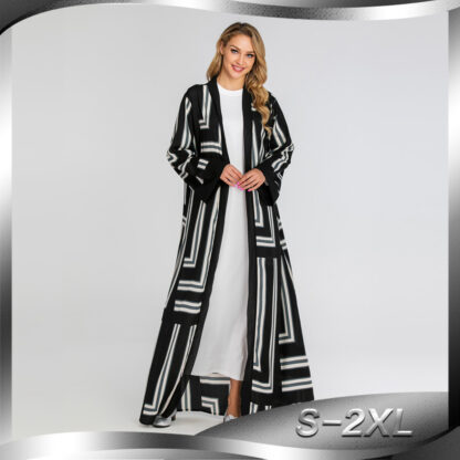 Купить Dubai Abayas for Women Muslim Hijab Dress Stripe Lace-up Kaftan Jubah Long Robe Outwear Arab Islamic Clothing Moroccan Caftan