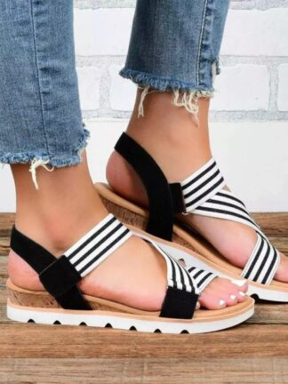 Купить Woman Elastic Band Wear Open-toed Cool Flat Heel Comfortable Classic Fashion All-match Casual Sandals Beach Shoes 5KE038