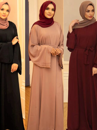 Купить Eid Ramadan Muslim Abaya Dress Moroccan Kaftan Turkey Islamic Clothing Arabic Vestidos Lace-up Solid Jubah Robe Prayer Garment