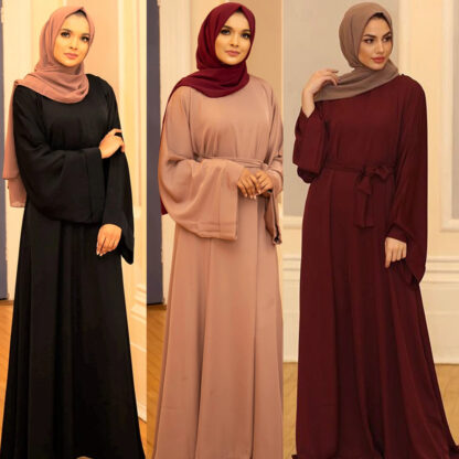 Купить Eid Ramadan Muslim Abaya Dress Moroccan Kaftan Turkey Islamic Clothing Arabic Vestidos Lace-up Solid Jubah Robe Prayer Garment