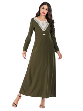 Купить arab muslim women dress moroccan kaftan a-line maxi vestidos Elegant round Ne Lace Beaded Slim abaya isalmic clothing ropa