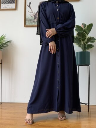 Купить Pure Color Simple Muslim Dress Women Long Sleeve Lace-up Slim Hijab Dress Musulman Islamic Clothing Dubai Arab Kimono Long Robe