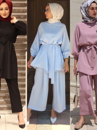 Купить Aid Two Piece Muslim Sets Abaya Turkey Hijab Dress Caftan Moroccan Kaftan Islam Clothing Abayas for Women Musulman Ensembles