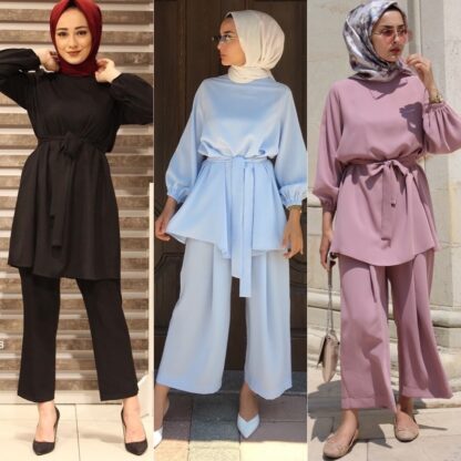 Купить Aid Two Piece Muslim Sets Abaya Turkey Hijab Dress Caftan Moroccan Kaftan Islam Clothing Abayas for Women Musulman Ensembles