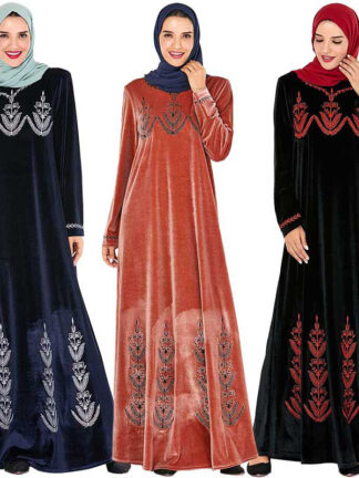 Купить Islamic Clothing Veet Muslim Dress Women Abaya Kaftan Kimono Long Robe Jubah Elbise Dubai Turkey Arabic Moroccan Hijab Dresses