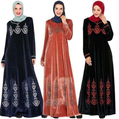 Купить Islamic Clothing Veet Muslim Dress Women Abaya Kaftan Kimono Long Robe Jubah Elbise Dubai Turkey Arabic Moroccan Hijab Dresses