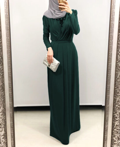 Купить Muslim Abaya Dresses Women Simple Turkey Lace-up Maxi Dress Long Sleeve Dubai Paryer Ramadan Casual Kaftan Islamic Clothing