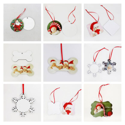 Купить sublimation mdf christmas ornaments decorations round square snow shape decorations hot transfer printing blank xmas consumable