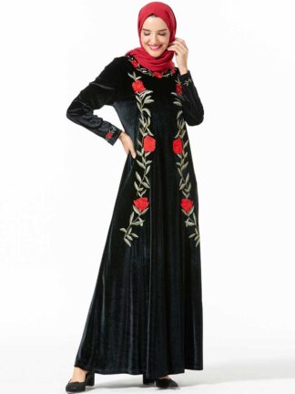 Купить Dubai Arab Muslim Dress Women Floral Embroidery Veet Abaya Muslim Long Dresses Middle East Turkish Kimono Islamic Clothing New