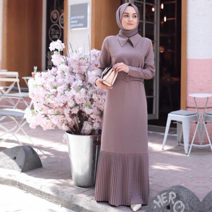 Купить Dubai Muslim Dress lapel Kaftan abaya Robe women pleated Hijab Dresses Outwear Tunic Middle East Arab Jubah Islamic Clothing