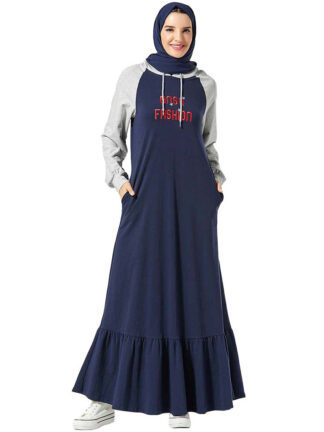 Купить Hooded Trasuit Long Dress Women Muslim Dubai Turkey Letter Jogging A-line Maxi Dress Sport Wear Side Poets Islamic Clothing