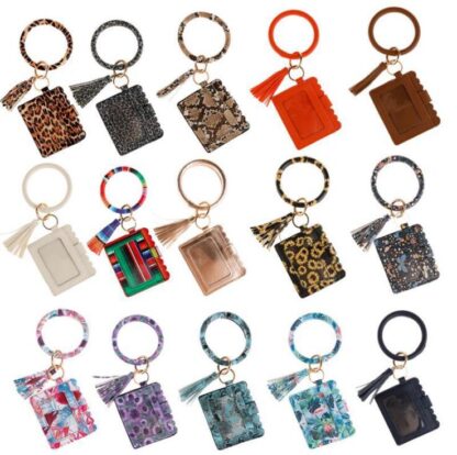 Купить Designer Bag Wallet eopard Print PU eather Bracelet Keychain Wallets Credit Card Tassels Bangle Key Ring Holder Wristlet Handbag