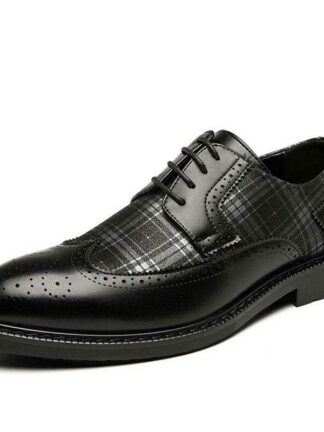 Купить Mens Handmade PU Black Plaid Pattern Lace-up High-quality Derby Shoes Low-heel Fashion Classic All-match Casual Shoes 5KE009