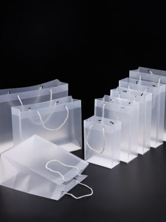 Купить 8 Size Frosted PVC plastic gift bags with handles waterproof transparent PVC bag clear handbag party favors bag custom logo X138