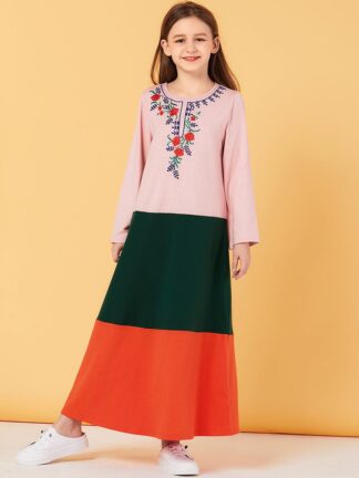 Купить Muslim Girls Dress Plaid Puff sleeve Moroccan Dresses Children Kids Kimono Islamic Clothing A-line Vestido Kaftan Abaya Elbise
