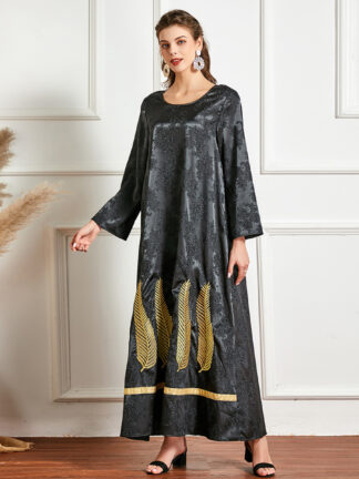Купить Vintage Muslim Arabic Dress Women Embroidery Long Sleeve Moroccan Kaftan Maxi Hijab Dresses Islamic ClothingDubai Abaya Vestidos