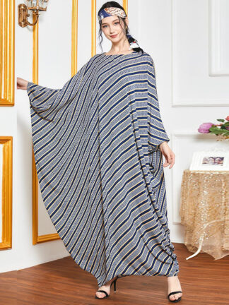 Купить arabic Oversized Maxi Dress Loose Bat Sleeve Robe Muslim moroccan kaftan Dubai Turkish arabic Gown Dresses Striped Women Clothes