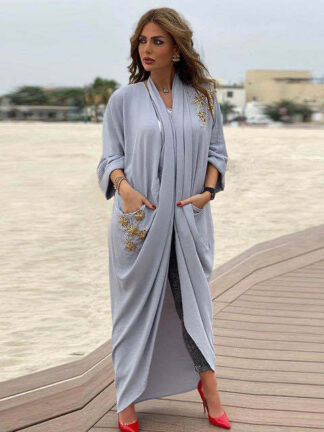 Купить Dubai Arab Open Abaya Muslim Hijab Dress Women Kimono Kaftan Abaya Islamic Clothing Caftan Musulman Marocain Bead tube Long Robe