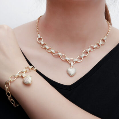 Купить CWWZircons 585 Gold Color Cubic Zirconia Dangle Love Heart Shape Charm Bracelet Pendant Necklace Women Costume Jewelry Set T468
