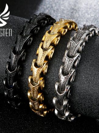 Купить Fongten Punk Dragon Snake Link Chain Mens Bracelet 316L Stainless Steel Black Gold Silver Color Viking Fashion Bracelets Jewelry