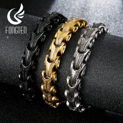 Купить Fongten Punk Dragon Snake Link Chain Mens Bracelet 316L Stainless Steel Black Gold Silver Color Viking Fashion Bracelets Jewelry