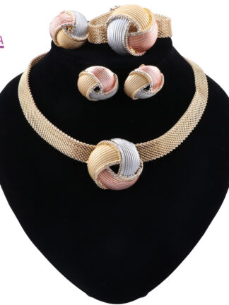Купить CYNTHIA Nigerian Women Wedding Jewelry Sets Dubai Gold color Jewelry Sets African Women Necklace Earrings Bracelet Jewellery