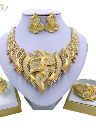 Купить Liffly Nigeria Party Fashion Jewelry Sets Necklace Bracelet Earrings Ring All-match Jewelry Dubai Bridal Wedding Accessories