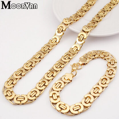 Купить Moorvan Stainless Steel Men Jewelry Set Fashion Egypt Byzantine Bracelet Necklace Sets 11mm Width jewellery for Womens Mans