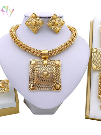 Купить Liffly Dubai Gold Jewelry Sets for Women Big Necklace African Beads Jewelry Set Nigerian Bridal Wedding Costume Jewelry