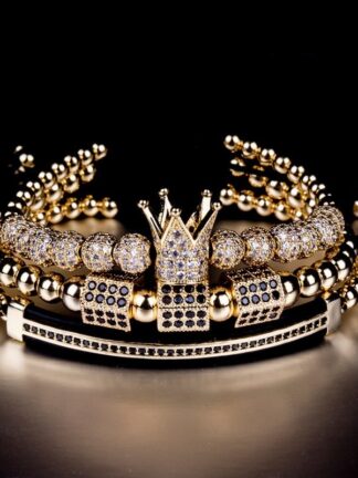 Купить 3pcs/Set Luxury Jewelry New Zircon Hip Hop Gold Bracelets Men Cubic Micro Pave CZ Charm Braided Braiding Pulseira