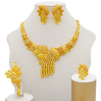 Купить Gold Jewelry Sets Women Necklace Earrings Dubai African Indian Bridal Accessory flowers Jewelry sets Necklace