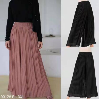 Купить 2021 Summer Loose Chiffon Muslim Pants Women High Waist Pleated Wide Leg Pants Ankle-length Solid Color Dubai Turkish Trousers