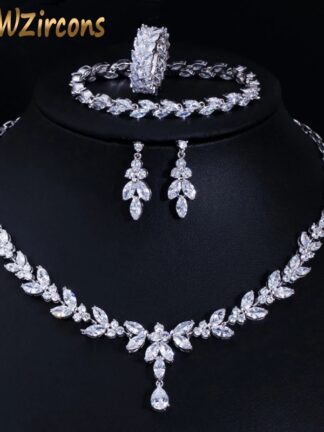 Купить CWWZircons 4Pcs Brilliant Cubic Zircon Necklace Earrings Ring and Bracelet Wedding Bridal Jewelry Sets Dress Accessories T344