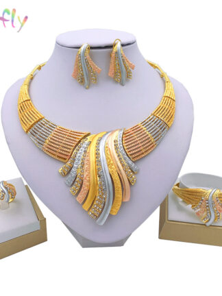 Купить Liffly New Indian Jewelry Sets Multicolor Bridal Wedding Big Crystal Dubai Gold Jewelry Sets for Women Necklace Earrings