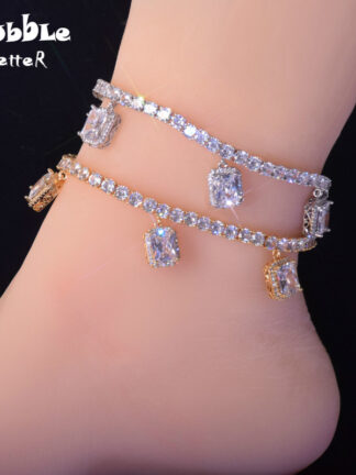 Купить With White Crystal 4mm Tennis Chain Anklets Hip Hop Jewelry Gold Color Women Feet Link adjustable