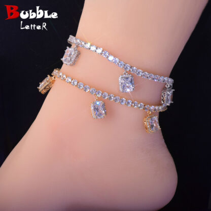 Купить With White Crystal 4mm Tennis Chain Anklets Hip Hop Jewelry Gold Color Women Feet Link adjustable