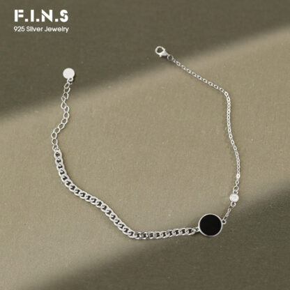 Купить F.I.N.S Korean S925 Sterling Silver Anklet Black Enamel Zircon Slim Cross Chain Ankle Bracelet Foot Simple Asymmetric Chain