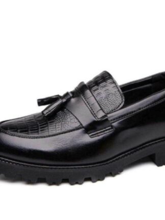 Купить Mens PU Black Retro Loafers Low Heel Round Toe Non-slip Comfortable Fashion Classic All-match Business Casual Shoes 5KE007
