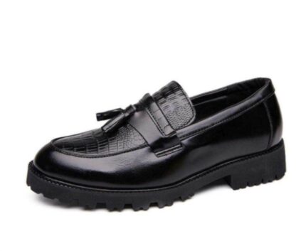 Купить Mens PU Black Retro Loafers Low Heel Round Toe Non-slip Comfortable Fashion Classic All-match Business Casual Shoes 5KE007