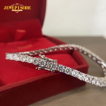 Купить Jewepisode Charm Bracelets Women Solid Silver 925 Jewelry Round Created Moissanite Diamond Wedding Party Bracelet Drop Shipping
