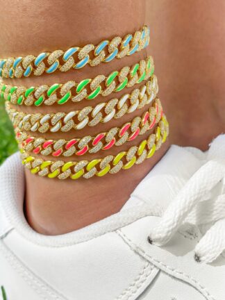 Купить 2021 Summer Hot Selling Neon Enamel CZ Cuban Link Chain Anklet Colorful Women Girl Fashion Jewelry