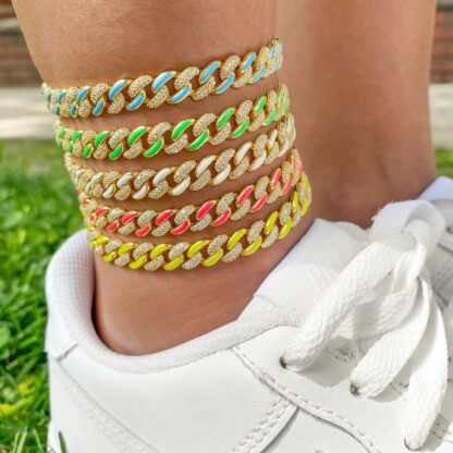 Купить 2021 Summer Hot Selling Neon Enamel CZ Cuban Link Chain Anklet Colorful Women Girl Fashion Jewelry