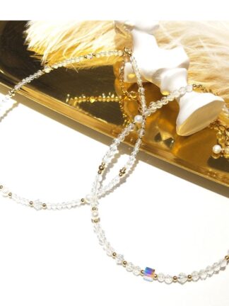 Купить Lii Ji 2mm 3mm Clear Quartz Freshwater Pearl Austrian Crystal Sparkling Anklet American 14K Gold Filled 24+5cm