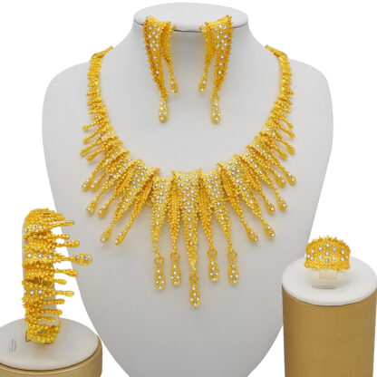 Купить Ethiopia 24K Gold Color Dubai Jewelry Sets Women African Party Wedding Gifts Necklace Earrings Bracelet Ring Jewellery Sets