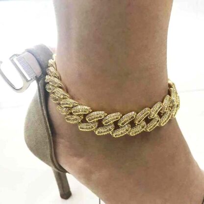 Купить High Quality 5A Clear Cz Women 15MM Leg Chain Baguette Cubic Zirconia Link Chain 9 10 Gold Silver Color Cuban Chain Anklet