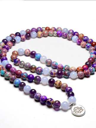 Купить Natural Stone 108 Mala Bead Bracelet For Women Yoga Lotus Om Bracelets Meditation Healing Buddhist Yoga Lotus Charm 8MM