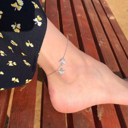Купить SLJELY Fashion Real 925 Sterling Silver Double Bee Anklet Chain Leg Bracelet Micro Zircon Women Girls Luxury Brand Foot Jewelry