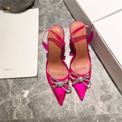 Купить Prowow Luxury Women Sandals Butterfly Rhinestone Embellished Pink PVC Clear Glass Heel Gladiator Sandals Celebrity Shoes