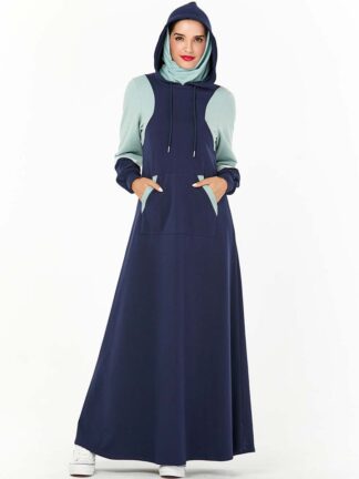 Купить Muslim Hooded Trasuit Maxi Dress Women Middle East Musulman Jogging Long Dress Sports Walk Wear Side Poets Islamic Clothing